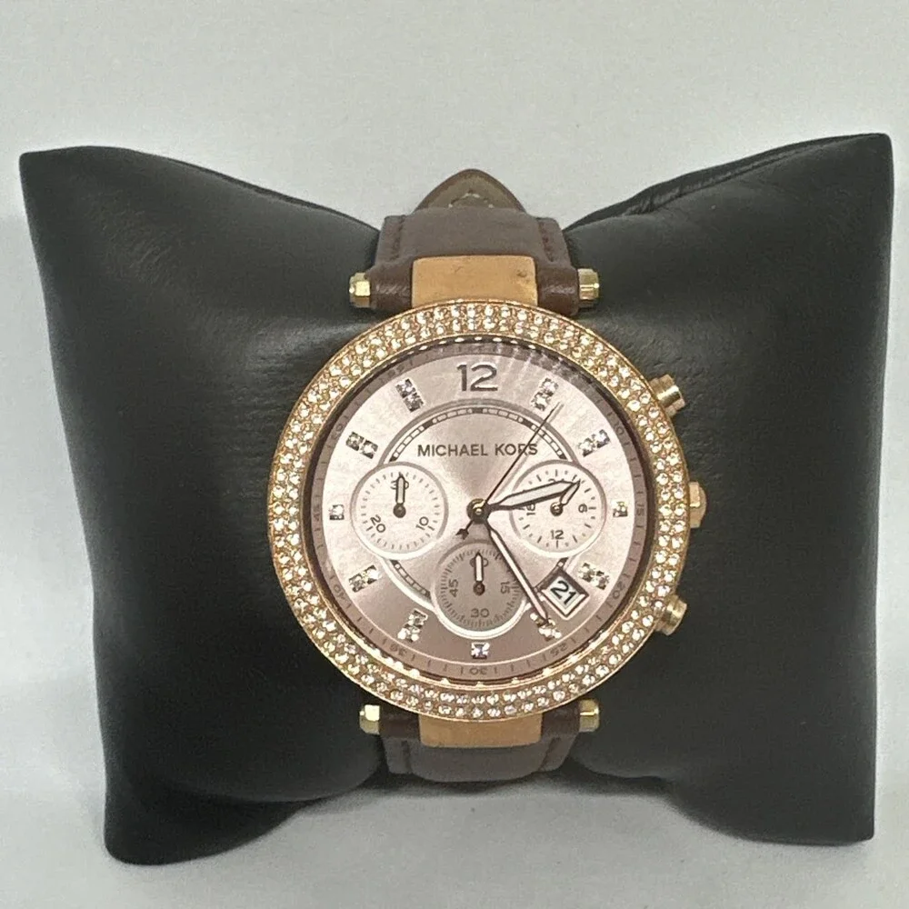 Michael Kors Parker MK5896 Women's Brown Leather Analog Dial Quartz Watch HME653